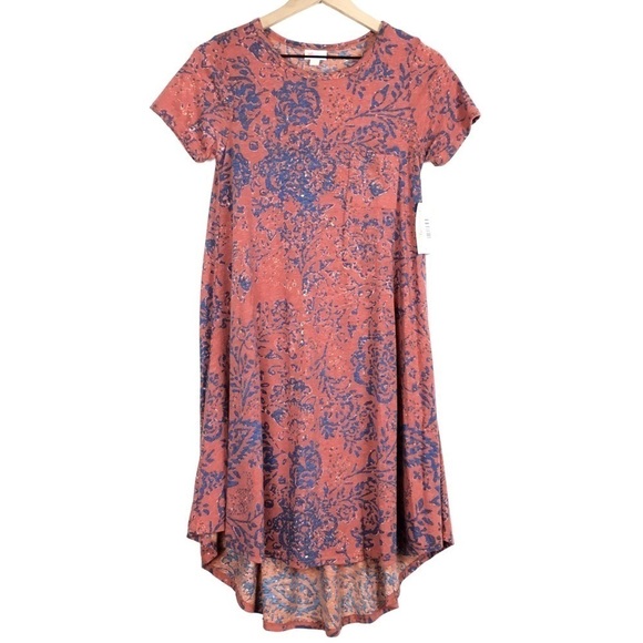 LULAROE Carly Dress T Shirt Short Sleeve Floral Hi-Lo Stretchy Modest XXS NWT - Picture 1 of 9